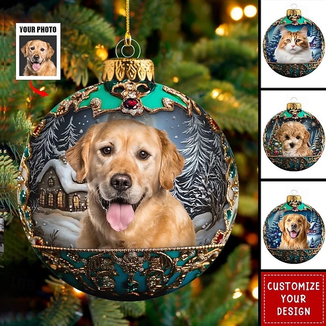  Ornamente de Crăciun personalizate cu fotografie pentru animale de companie, acrilice 2D, idee de cadou de Crăciun personalizat pentru iubitorii de animale de companie, ornamente pentru brad de