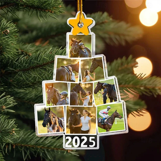 Personalized Christmas Tree Horse Photo Ornaments Acrylic 2D Custom Picture Frame Decor Christmas Tree Xmas Decoration Hanging Pendant Gifts for Family and Friends 7