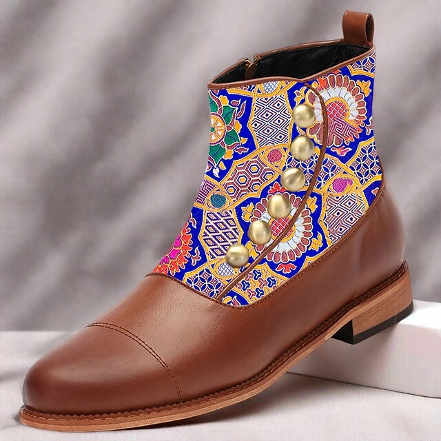  Homens Botas Caminhada Pele PU Tecido Jacquard Confortável Antiderrapante Respirável Botas / Botins Com Cadarço Marrom / Azul Primavera Outono Inverno