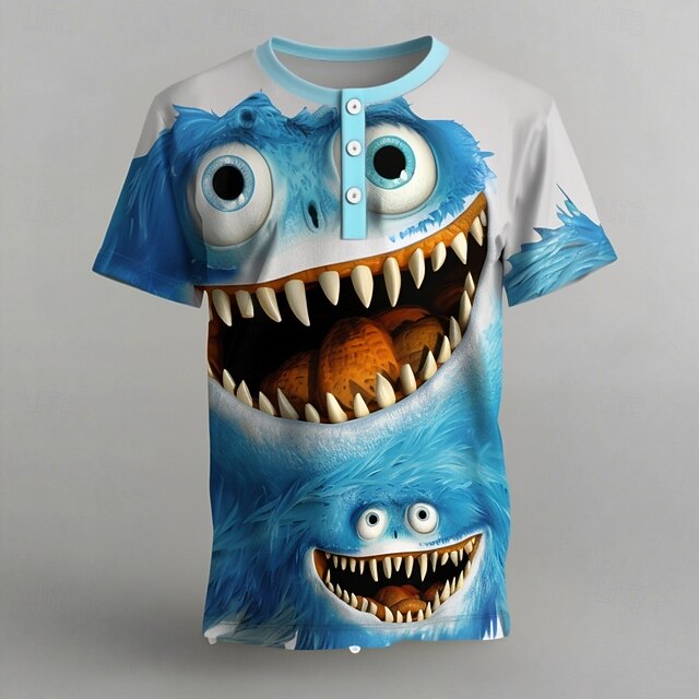 Men's Cartoon T Shirt Henley Shirt Short Sleeve Designer Retro Vintage Casual Street Casual Daily Summer Spring All Seasons Light Blue Henley Henley T-Shirt4