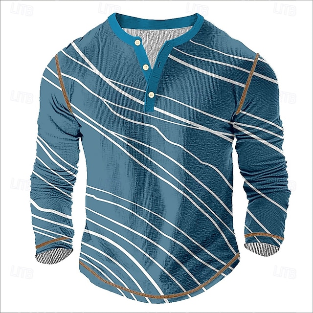 Férfi Grafika Absztrakt Henley ing Pólók Hosszú ujj Szüret Divat Dizájn Szabadtéri Hétköznapi Napi Tavasz & Ősz Minden évszak Zöld Világoskék Sötétkék Henley Henley póló