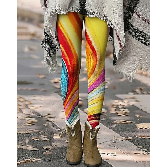 Women's Pants Trousers Leggings Cozy Leggings Streetwear Casual Full Length High Waist Graphic Elastic Waist Print Breathability Comfortable Stretchy Vacation Street Daily Wear Yellow Summer Spring4