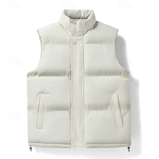 Men's Gilet Outdoor Vacation Daily Wear Going out Fashion Basic Fall & Winter Zipper Pocket Polyester Warm Plain Zipper Turndown Regular Fit Black White Dark Blue Vest4