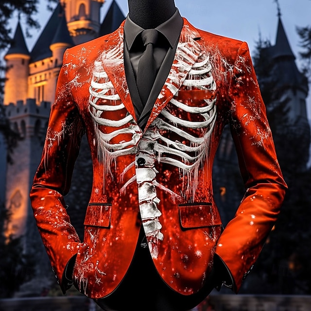  Halloween Ανδρικά Σκελετός Μπουφάν μπλέιζερ Άνετο Καθημερινό Σκούρο Βραδινό Ρούχα για Πάρτυ Καθημερινά Φεστιβάλ 3D εκτύπωση Κουμπιά Πολλαπλή τσέπη Άνοιξη Φθινόπωρο & Χειμώνας Εγκοπή Μακρυμάνικο