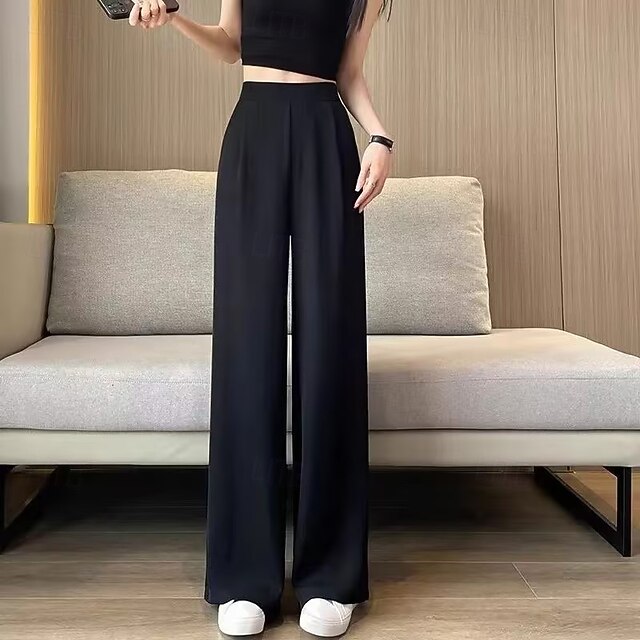 New summer style pocketless loose straight-leg women's pants - casual outer wear with a slouchy vibe.4