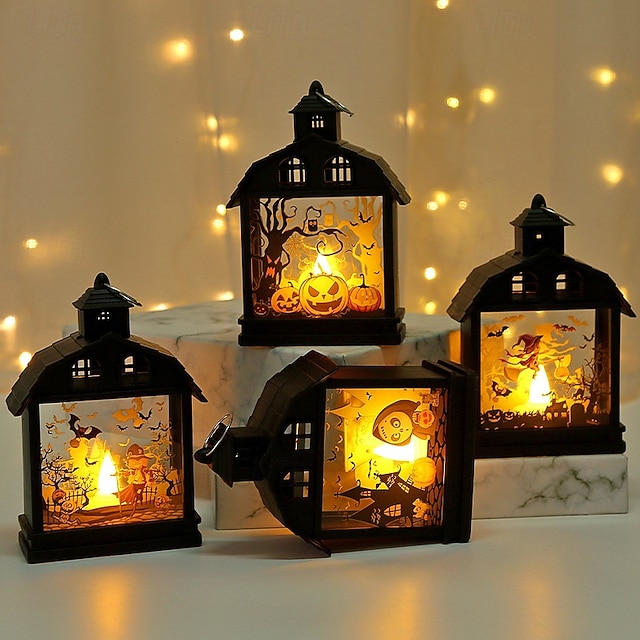  1 ks 14,5 * 9,9 cm halloweenská LED elektronická svíčka, větrná lucerna, dýně, čarodějnice, lebka, strašák, vnitřní a venkovní restaurace, ložnice, halloweenská festivalová atmosféra, dekorativní