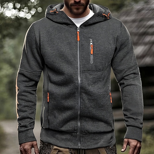  Herren Kapuzensweatshirt Vollreißverschluss-Kapuzensweatshirt Schwarz Weiß Wein Armeegrün Marineblau Mit Kapuze Einfach Reißverschluss Tasche Sport & Outdoor Täglich Ferien Polyester Streetwear Basic
