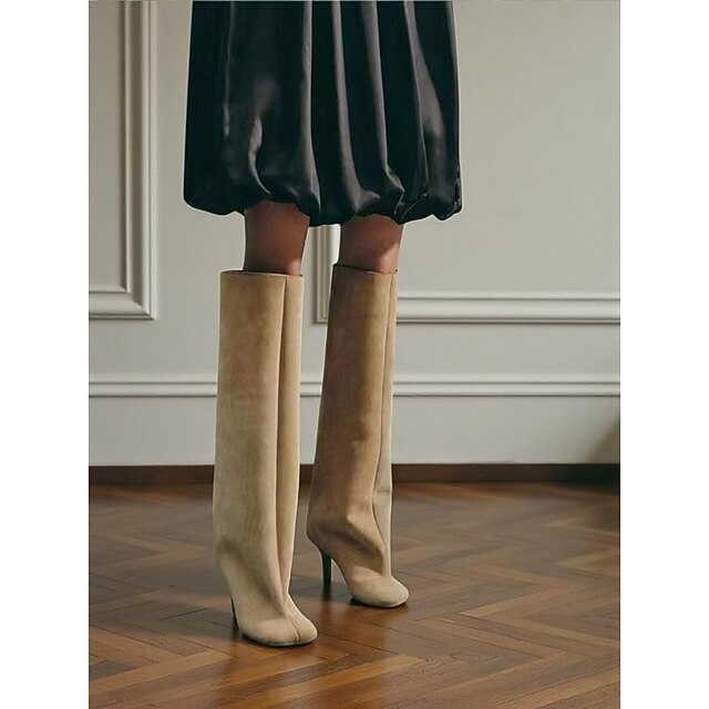  stivali alti fino al ginocchio in pelle scamosciata da donna - stivali lunghi con tacco a spillo e punta affilata per outfit urbani e streetwear chic da donna