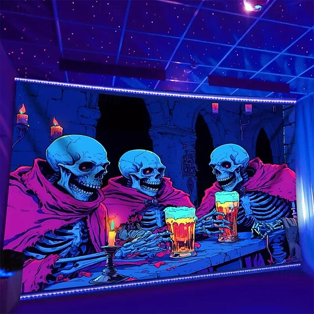 Halloween Tapestry Banners Blanket Skeleton Funny Psychedelic Party Dorm Shooting Backgrounds Home Decor4
