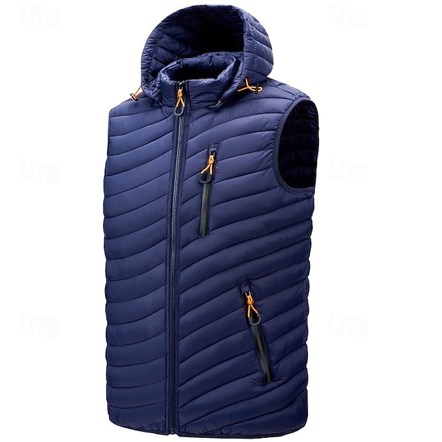  Pánské Puffer Vesta Kamizelka Vesta Dovolená Denní Rande Módní Na běžné nošení Zima Kapsy Polyester Zahřívací Pohodlné Pevná barva Zip Kapuce Běžný Černá Fialová Vodní modrá Armádní zelená Vesta