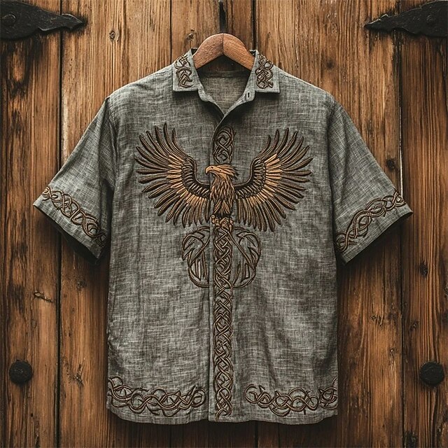 Men's Tree Of Life Shirt Summer Shirt Casual Shirt Short Sleeves Hawaiian Casual Resort Vacation Daily Wear Going out Summer Lapel Print Brown Gray3