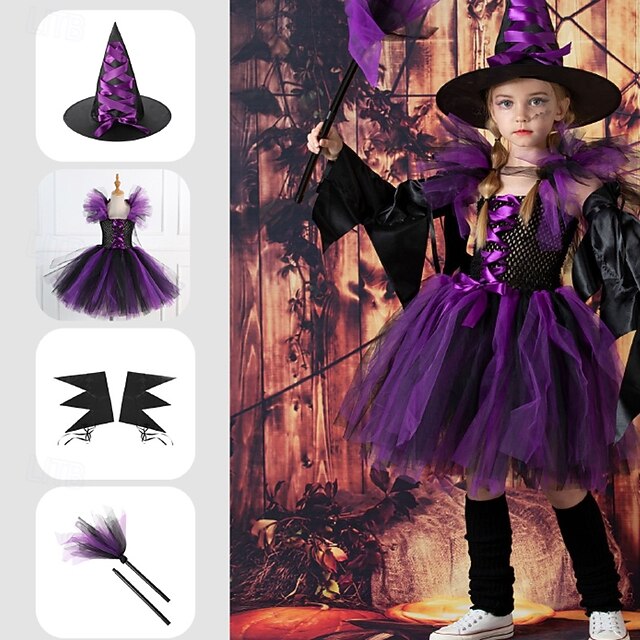 Witch Halloween Dress Cosplay Costume Tutu Walpurgis Night Cosplay Kid's Girls' Carnival Masquerade Party / Evening Easy Halloween Costumes Dress Up4