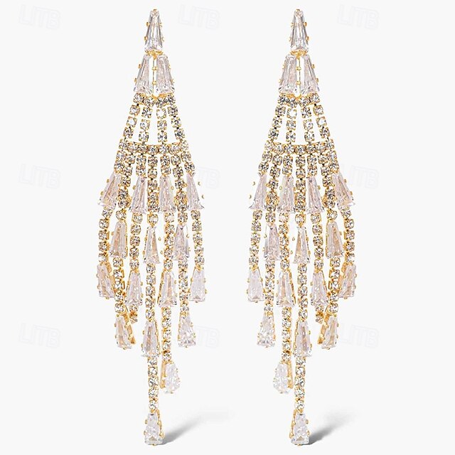 Women's Cubic Zirconia Drop Earrings Tassel Fringe Precious Gypsophila Elegant Fashion Imitation Diamond Earrings Jewelry Silver For Wedding Party Daily Festival 1 Pair4