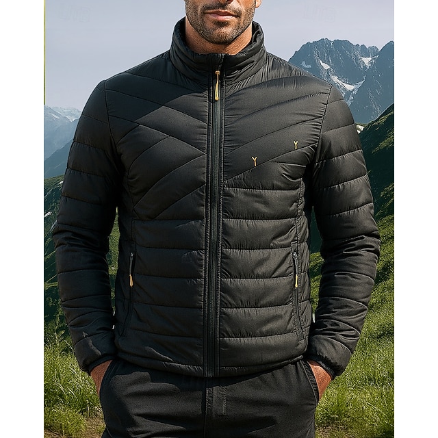  Men's Puffer Jacket Thermal Jacket Outdoor Thermal Warm Hiking Outfits Hiking Clothes Winter Autumn / Fall Top Camping / Hiking / Caving Running Solid Color Black Dark Blue Grey