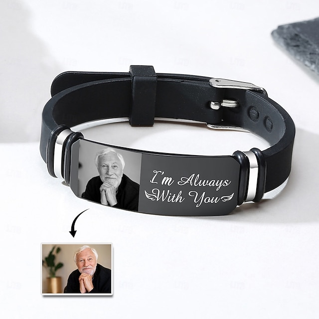  Personalisiertes Foto-Gedenkarmband mit individueller Gravur, Herrenarmband, Beileidsgeschenke für den Verlust geliebter Menschen, ich bin immer bei dir