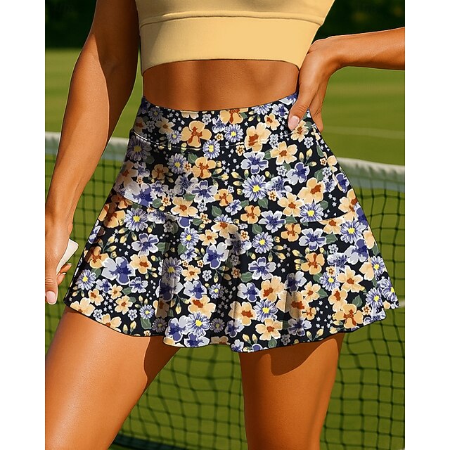 Women's Unisex Plants Floral Floral Botanical Tennis Skirts Patchwork Pocket 2 in 1 UPF50+ UV Resistant Multi layer Volleyball Tennis Badminton Shorts Skirt Black Yellow Tennis Clothing4