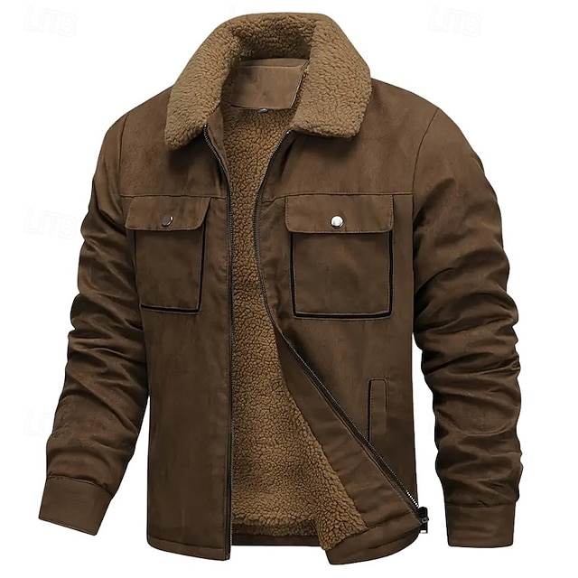  Per uomo Giacca in finta pelle scamosciata Giacca Sherpa Giacca in Camoscio Marrone Casuale Quotidiano Calore Termico Tasca Autunno Inverno Attivo Vintage Regolare Nero Caffè Grigio Giacca