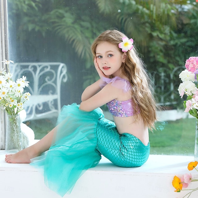  Mädchenkleid Meerjungfrau ärmellos Performance Halloweenkleid Cosplay Kostüm süß Polyester Sommer 4-7 Jahre mehrfarbig blau lila Performance Party Halloween einfache Halloweenkostüme verkleiden