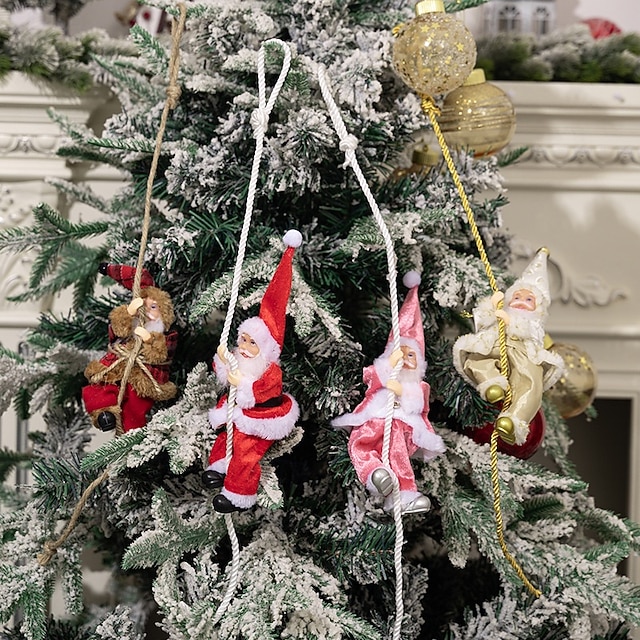  Décoration de Noël en forme de Père Noël grimpant, poupée de Père Noël en résine à suspendre, figurine de Père Noël grimpant à la corde pour décoration d'arbre de Noël, de mur et de fenêtre