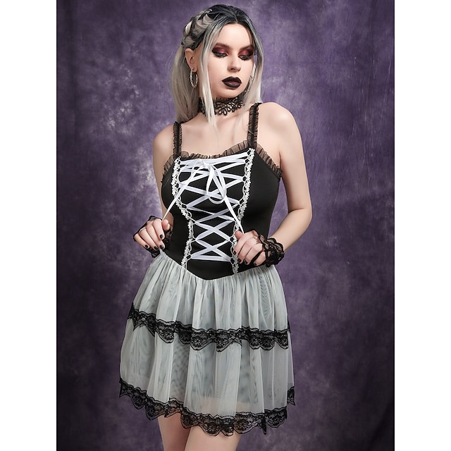 Goottityyli Mini Mekot Ghost Bride Pitsi Korsetti Naamiaispuku Naisten Fantasia Halloween Karnevaali Suoritus Juhla Aikuiset Leninki