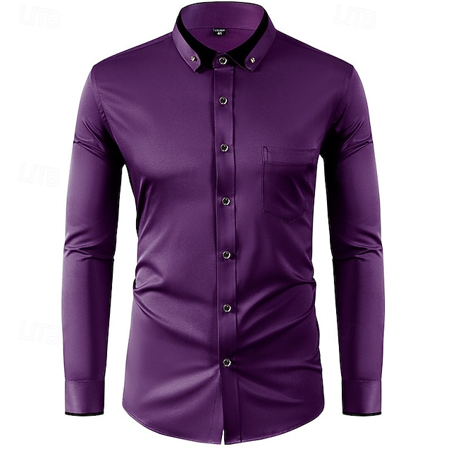  Per uomo Camicia Camicia elegante Camicia button-down Camicia non stiro Semplice Formale Matrimonio Nero Bianco Vino Blu marino Manica Lunga Collo ripiegato Estate Primavera Abbigliamento diamante