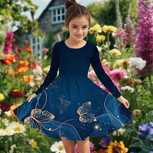 Girls ' 3D Virág Ruha Hosszú ujj Nyár Tavasz Vakáció Napi Szabadság Hercegnő gyönyörű Édes Gyerekek 4-12 év hétköznapi ruha A vonalú ruha Térdig érő Normál