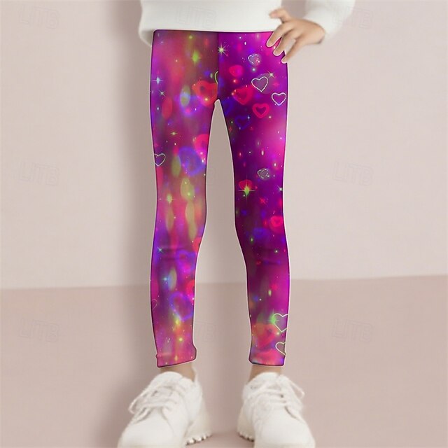 Girls' 3D Heart Pants Leggings Spring Fall Cute Basic Kids 4-12 Years Outdoor Casual Daily Regular Fit4
