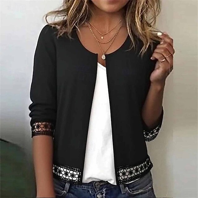 Women's Sweater Fashion Solid Color Ribbed Crew Neck Knitted Half Sleeve Regular Tops Knit Holiday Going out Weekend Black Fall4