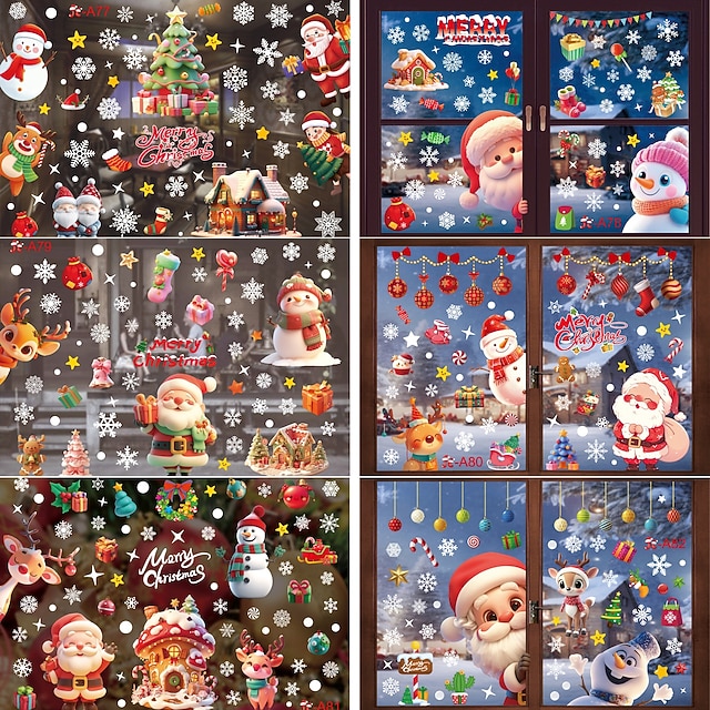 クリスマスの窓用ウォールステッカー、スノーフレークの窓用ステッカー、跡が残らない取り外し可能なクリスマスデコレーション、ホリデー気分を盛り上げるデコレーション