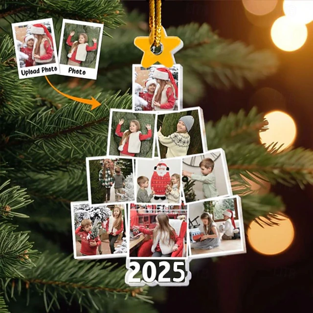 Personalized Christmas Tree Grandkids Photo Ornaments Acrylic 2D Custom Picture Frame Decor Christmas Tree Xmas Decoration Hanging Pendant Gifts for Family and Friends 6