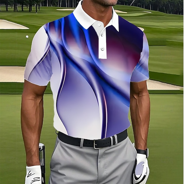  Męskie Geometryczny Golf Gra polo Krótki rękaw Koszulki polo Klapa Codzienny Athleisure Dzienne zużycie Druk 3D Guziki Lato Niebieski Fioletowy Zielony
