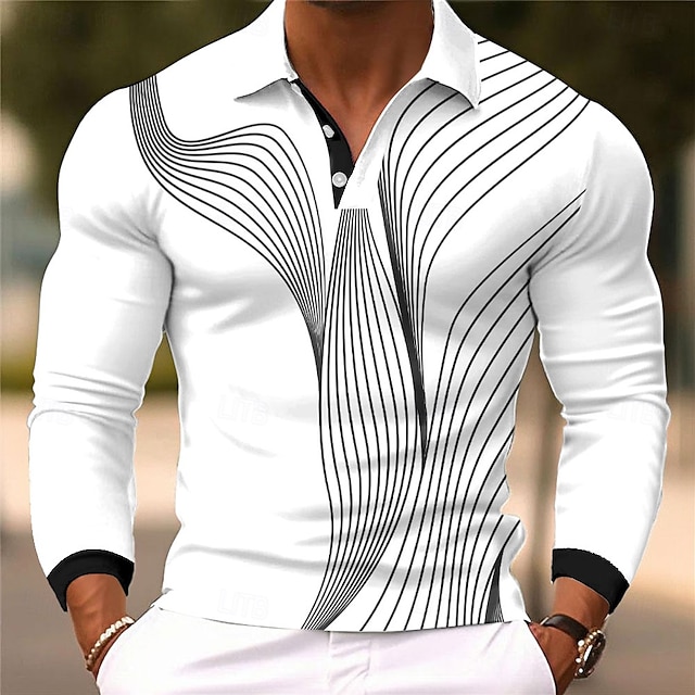  Per uomo Geometrico Linea Polo Manica Lunga Magliette polo Bavero Casual Streetwear Athleisure Abbigliamento quotidiano Stampa 3D Bottoni Primavera Autunno Inverno Nero Bianco Rosso