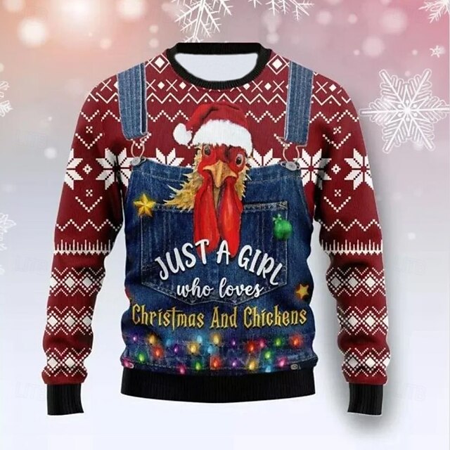 Christmas Men's Snowflake Lanterns Turkey Pullover Sweater Jumper Knitwear Crewneck Casual Vacation Daily Festival 3D Print 2 in 1 Keep Warm Long Sleeve Spring Fall Winter Red4