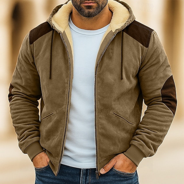  Per uomo Felpa con cappuccio Felpa con cappuccio a zip intera Felpa con cappuccio in pile Felpa con cappuccio foderata in pile Blu Marrone Verde Cachi Con Cappuccio Semplice Patchwork Blocco di colore