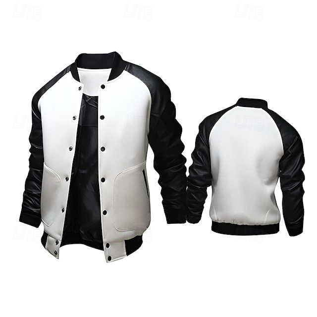  Herren Bomberjacke übergangsjacke Collegejacke Training Urlaub Lederärmel Frühling Herbst Einfarbig Basic Regulär Schwarz Weiß Hellgrau Dunkelgray Jacken