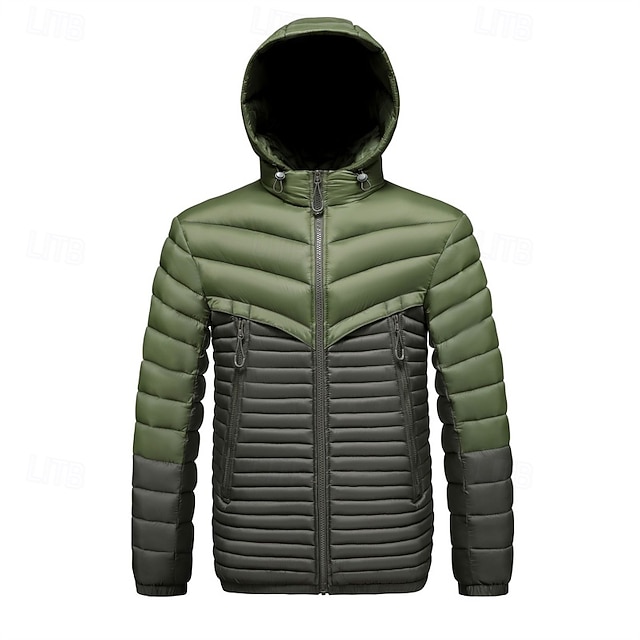  Per uomo Cappotto Invernale Giacca imbottita Giacca Imbottita Tasca Poliestere Vacanza Abbigliamento quotidiano Data Regolare Moda Casual Confortevole Calore Termico Inverno Blocco di colori Grigio