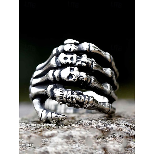  Gothic-Skelett-Handring für Herren – einzigartiges Legierungsdesign mit Totenkopfdetails, perfekt für Halloween, Kostümpartys und Gothic-Mode-Fans