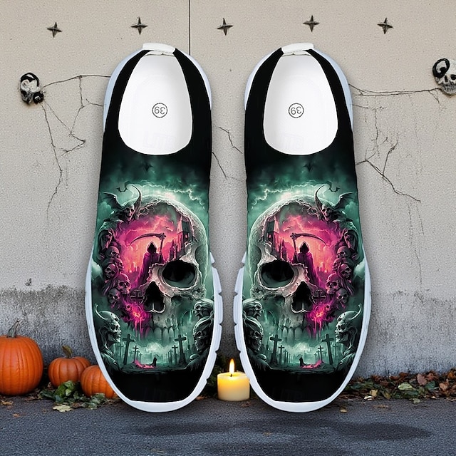 Zapatillas sin cordones para hombre con estampado de calavera de