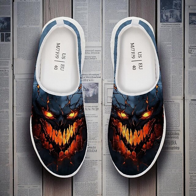  Baskets à enfiler en maille pour homme avec imprimé tête de mort enflammée – Chaussures décontractées pour Halloween, pour les fêtes, les voyages et le quotidien