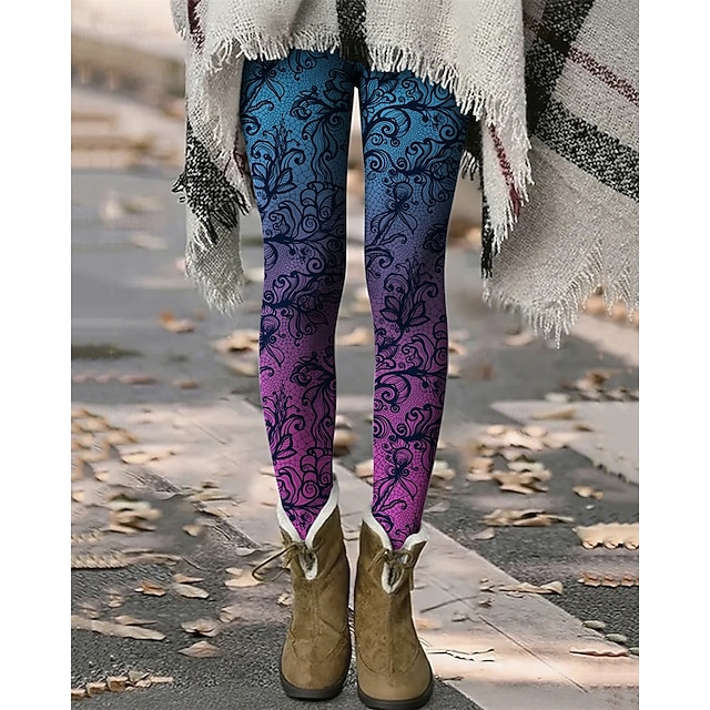  Női Nadrágok Leggingek Kényelmes leggings Utcai sikk Alkalmi Teljes hossz Magas derék Virágos Rugalmas derék Nyomtatott Lélegzési képesség Kényelmes Nyúlós Vakáció Utca Hétköznapi viselet Kék Nyár