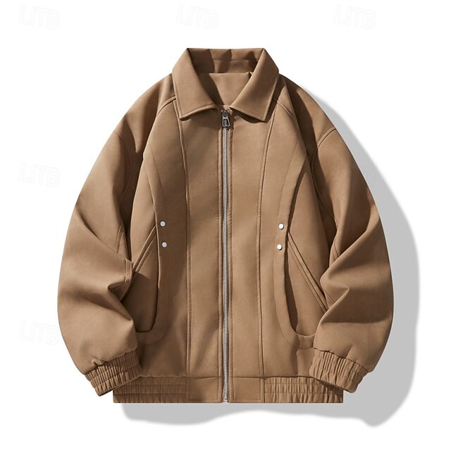 Men's Jacket Casual Jacket Outdoor Vacation Warm Zipper Pocket Fall Winter Plain Fashion Streetwear Standing Collar Regular Black Pink Coffee Jacket4