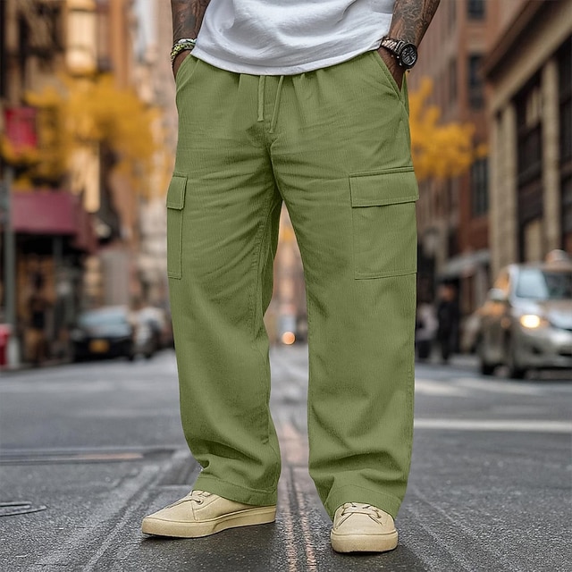  Per uomo Pantaloni di Lino Pantaloni Pantaloni Larghi Coulisse Elastico in vita Gamba Dritta Semplice Comodità Traspirante Lunghezza intera All'aperto Casuale Quotidiano Vacanza Moda Nero Bianco