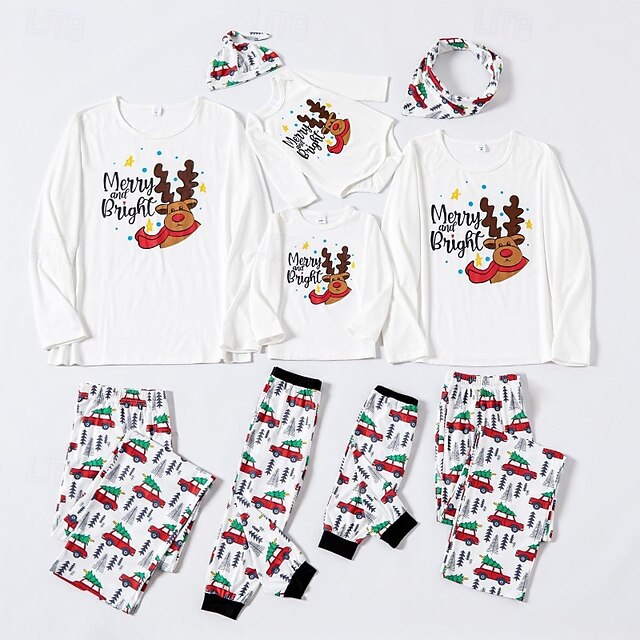 Family Pajamas Christmas Pattern Home Print White Long Sleeve Active ...