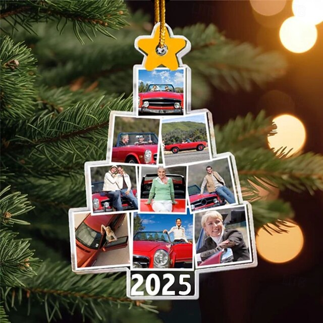 Personalized Christmas Tree Car Photo Ornaments Acrylic 2D Custom Picture Frame Decor Christmas Tree Xmas Decoration Hanging Pendant Gifts for Family and Friends 7