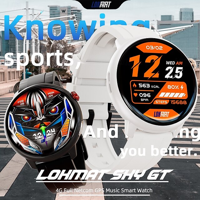  LOKMAT SKY GT שעון חכם 1.43 אִינְטשׁ טלפון סלולרי שעון חכם 4G LTE 3G 3G Blootooth מד צעדים מזכיר שיחות מד פעילות מותאם ל אנדרואיד iOS נשים גברים GPS המתנה ארוכה שיחות ללא מגע יד IPX-4 מארז שעון 47 מ