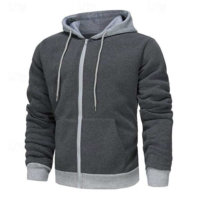  Hombre Sudadera Sudadera con capucha y cremallera completa Sudadera con cremallera Sudadera con capucha de lana Negro Rojo Verde Trébol Gris Con Capucha Plano Retazos Bloque de Color Deporte Casual