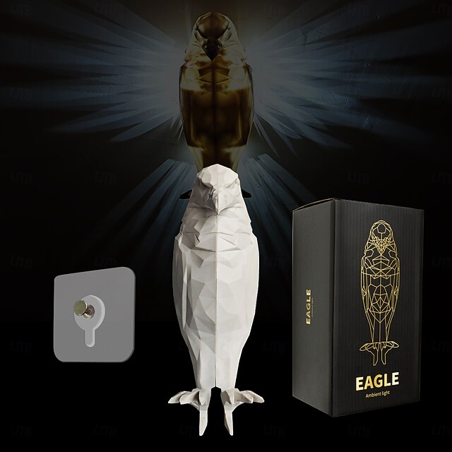  Lampada da parete a LED con animale 3D - lampada con ombra di aquila calva, statua in resina, luce notturna a batteria per giardino, camera da letto, ufficio, scale