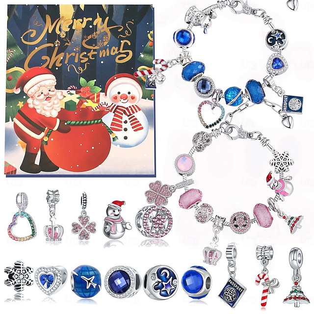  Christmas Advent Calendar Bracelets 2025 for Girls, 24 Days DIY Jewelry Making Kit with 22 Charm Beads and 2 Adjustable Bracelets, Xmas Countdown Gift for Kids Teens Women