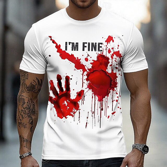 Halloween Men's T Shirt Blood stains Round Neck Clothing Apparel 3D Print Street Daily Short Sleeve Fashion Cool Classic4