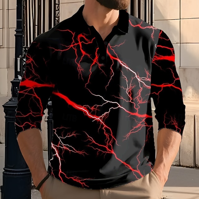  Miesten Salama Polo Pitkähihainen Poolopaidat Kauluskäänne Vapaa-aika ulko- Katu Urheilu- ja treenivaatteet Arki-asut 3D-tulostus Napit Kevät Syksy Talvi Keltainen Rubiini Apila